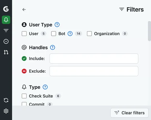 Screenshot for notification filters