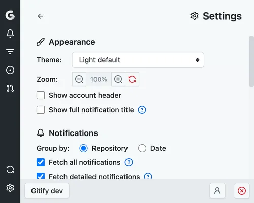 Screenshot for user preferences, settings
